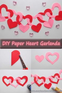 paper heart garland is being made with scissors