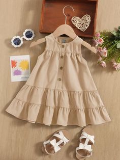 Apricot  Collar Sleeveless Woven Fabric Plain Smock Embellished Non-Stretch  Baby Girls Clothing ခလေးဂါဝန်baby Clothing, ကလေးဂါဝန် ဒီဇိုင်း, Baby Girls Dresses, Girls Dresses Diy, Girls Dress Sewing Patterns, Kids Dress Wear