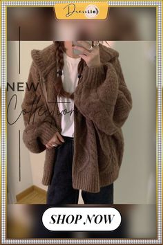 Oversize Cable Knit Hooded Cardigan Oversized Knit Warm Outerwear, Casual Hooded Chunky Knit Outerwear, Oversized Knitted Hoodie For Fall, Trendy Brown Hooded Sweater, Oversized Knitted Hooded Outerwear, Oversized Soft Knit Hoodie For Fall, Casual Oversized Warm Sweater Coat, Trendy Oversized Hooded Cardigan, Oversized Hooded Trendy Cardigan