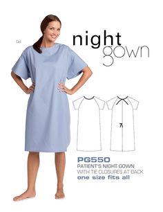 Patient Night Gown : Hospital basics. Patient night gown is plain and simple. Ties at the back with two closures. Army Pants Outfit, Sewing Form, Scrubs Dress, Hospitality Uniform, Adaptive Clothing, Hospital Outfit, Hospital Gown