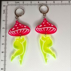 Mushroom Goddess Acrylic Dangle Earrings. Make A Statement With These Beautiful Lightweight Acrylic Earrings. Hoop Clasped For Extra Secure Fit In Ears. Goofy Earrings, Pride Crafts, Mushroom Goddess, Toothpaste Kisses, Quirky Accessories, Demon Aesthetic, Weird Earrings, In Ears, Monet Earrings