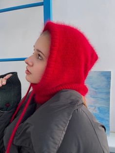 Red balaclava Fluffy hood is the trend of 2022/2023 This is a handy accessory that won't ruin your hair and keep you warm in cold weather. You will be comfortable and comfortable. Mink yarn is very warm and pleasant. One size fits all  Fits most head sizes from 20 to 24 inches (56-60 cm). Balaclava color 45   You can order it in any other size or color. Various colors in the attached file.      PLEASE NOTE: Actual colors may slightly differ depending on your computer monitor! On order within 7-14 days. ▬ Material: mink wool and angora yarn. ▬ CARE ▬ Hand or delicate wash only at 30 o with shampoo, dry on a flat surface. All items are pre-washed. ▬ DELIVERY Gift wrap Dispatch within 1-3 business days Express delivery possible * USA: 7-21 business days. * Europe: 7-14 business days. * United Winter Balaclava For Streetwear, Winter Hooded Balaclava, Hooded Winter Balaclava, Winter Full Face Hat For Streetwear, Warm Solid Balaclava For Winter, Casual Full Face Balaclava For Winter, Casual Solid Hooded Balaclava, Winter Balaclava Mask, Solid Winter Balaclava Mask