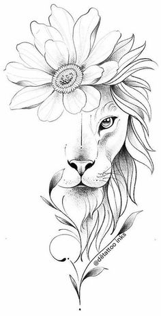 a lion with a flower on its head and the word love is written below it