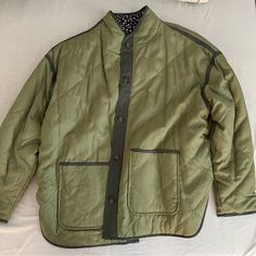 Blanknyc Reversible Puffer Jacket Size Medium, Took The Tags Off But Never Worn. Super Cute Oversized Jacket Green Quilted Outerwear For Streetwear, Green Outerwear With Snap Buttons For Streetwear, Green Patchwork Outerwear For Work, Casual Reversible Winter Outerwear, Reversible Long Sleeve Outerwear For Cold Weather, Reversible Winter Outerwear For Outdoor, Green Outerwear With Pockets For Layering, Green Outdoor Outerwear With Snap Buttons, Reversible Long Sleeve Spring Outerwear