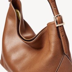 Aspinal Hobo Bag in Tan Pebble | Aspinal of London Gold Rate, Aspinal Of London, Hip Flask, Signature Hardware, Leather Pouch, Grosgrain Ribbon, Hobo Bag, Panel Siding, Full Grain Leather