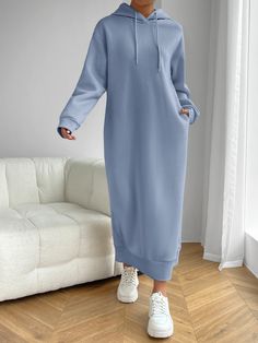 Drop Shoulder Dress, Women Sweatshirts, Warm Dresses, Plain Dress, Muslimah Fashion Outfits, Hooded Dress, Midi Dress Casual, Hoodie Outfit, Vestido Casual