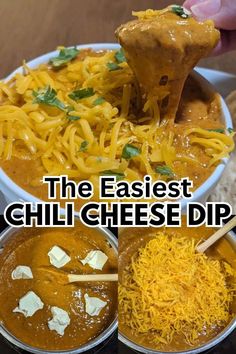 the easy chili cheese dip recipe is ready to be eaten