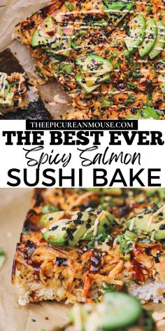 This spicy salmon sushi bake has all the flavors of sushi baked into one pan. Layers of sushi rice, seaweed, and a delicious creamy salmon mixture broiled to perfection and served with sheets of nori, ripe avocado and spicy mayo. Sushi Bake Bowl, Sweet Egg Sushi, Healthy Summer Dinner Recipes Gluten Free, Healthy Salmon Sushi Bake, Crispy Salmon Sushi Bowl, Salmon Bowl With Seaweed, Salmon Seaweed Bites, Keto Sushi Recipes, Salmon Dinner Recipes For Two