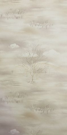 a painting of a tree in the middle of a field with no leaves on it