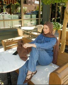 Denim Shirt Hijab Outfit, Abaya Aesthetic, Modest Ootd, Denmark Style, All Denim Outfits, Denim Shirt Outfit, September Outfits, Outfit Modest