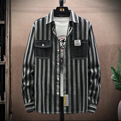 Versatile Striped Loose Denim Long Sleeve Shirt
Features：

 	Product ID:LS0090
 	Material:Cotton
 	Season:Spring,Autumn,Winter
 	Color:Black,Light Blue

Size Chat： Long Sleeve Denim Shirt, Winter Colors, Striped Shirt, Adidas Jacket, Light Blue, Long Sleeve Shirts, Athletic Jacket, Stripes, Wardrobe