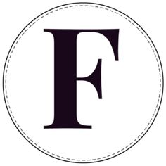 the letter f is inscribed in black on a white circle with a stitched edge