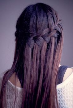 http://hairstylesweekly.com Waterfall Braid for Long Straight Hair - Sleek Long Hairstyle with Braid Braid Waterfall, Style Hairstyle, Dark Style, Unique Hair, Hair Color Purple, Easy Braids, Hairstyles Long, Crazy Hair, Love Hair