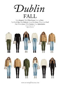 the cover of dublin fall, featuring several different types of jackets and jeans on display