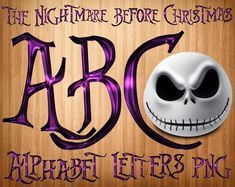 the nightmare before christmas abc's alphabet letters png with jack skellingy face