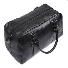 Black Duffle Bag Mens Luxury Shoulder Travel Bag With Zipper Closure, Luxury Duffle Bag With Zipper Closure, Luxury Shoulder Bag With Zipper For Overnight Trips, Luxury Satchel Travel Bag With Zipper, Luxury Satchel Travel Bag With Zipper Closure, Leather Weekender Bag For Overnight Trips, Leather Weekender Bag With Zipper For Overnight Trips, Leather Tote Luggage With Zipper Closure, Classic Weekender Bag With Zipper For Overnight Trips