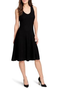 Make a sophisticated statement in this scoop-neck dress that's designed to flatter in a fit-and-flare silhouette. Back zip closure Scoop neck Sleeveless Unlined 40% rayon, 35% cotton, 23% viscose, 2% nylon Machine wash, tumble dry Imported Flattering Black A-line Dress, Elegant Scoop Neck Evening Dresses, Elegant Scoop Neck Midi Dress For Night Out, Chic Black Scoop Neck Dress, Chic Evening Midi Dress With Scoop Neck, Black Dresses With Flattering Cut, Black Dress With Flattering Cut, Sleek Black Scoop Neck Dress, Sleek Black Dress With Scoop Neck