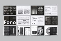 an assortment of brochures with different font and numbers on them, all in black and white