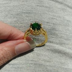 Beautiful 14k Yellow Gold Filled Gemstone Hand Made Ring. No Stamp Sz 9. This Ring Is Stunning. Top Gemstone Set In A Filigree Crown With White Sapphire Gemstones All The Way Around. 14k Gold Emerald Ring With Vs Clarity, Green Cubic Zirconia Crystal Ring For Formal Occasions, Formal Cubic Zirconia Crystal Ring For May Birthstone, Gold Emerald Ring With Round Stone, Formal Green Crystal Ring With Cubic Zirconia, Formal Green Cubic Zirconia Crystal Ring, Elegant Green Crystal Ring With Accent Stones, Formal Green Crystal Ring With Halo Setting, Gold Cubic Zirconia Emerald Birthstone Ring