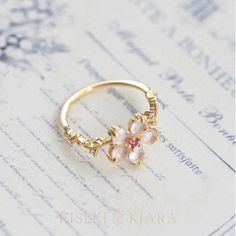 18K Solid Gold Rose Quartz Crystal Flower Ring Japanese Peach - Etsy Pink Flower Rings For Anniversary, Rose Gold Open Flower Ring For Wedding, Dainty Pink Flower Ring For Weddings, Rose Flower Shaped Ring For Wedding, Pink Flower Promise Ring, Anniversary Pink Flower Shaped Ring, Pink Flower Rings In Fine Jewelry Style, Delicate Pink Flower Ring For Wedding, Delicate Pink Gold Wedding Ring