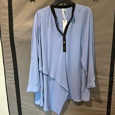 Nwt Long Sleeve Blouse Long Splits On Side Asymmetrical Front Sleeve Button Up Long Blouse, Blue Black, Button Up, Long Sleeve Blouse, Blue, Women Shopping, Black, Color