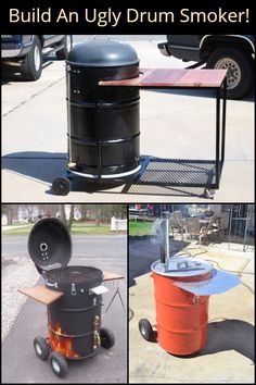 an outdoor bbq grill with the words build an ugly drum smoker