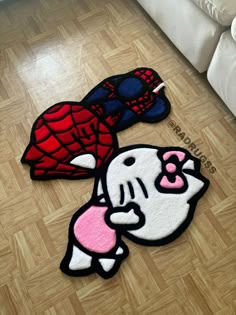 By Radrugss on ig Rug Ideas Tufting, Spider Man Ideas, Hello Kitty Rug, Spider Man Hello Kitty, Spiderman And Hello Kitty, Spiderman Things, Cartoon Rug, Hello Kitty Wallpaper Hd, Hello Kitty Room Decor