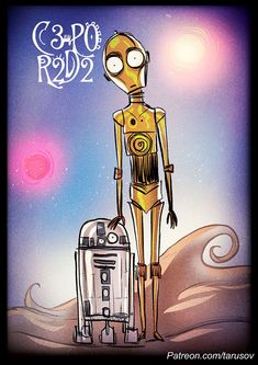 O artista russo Andrew Tarusov resolveu retratar um Star Wars de Tim Burton, como se o diretor conhecido por seus trabalhos macabros. Tim Burton Drawings Style, C3po And R2d2, Pin Up Illustration, Photo Star