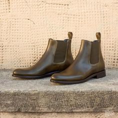 Custom Made Women's Chelsea Boot in Olive Painted Calf Leather Designed Shoes, Custom Design Shoes, Custom Made Shoes, Bespoke Fashion, Hot Style, Chelsea Boots Women, Chelsea Boots Men, Slip On Boots, Leather Chelsea Boots