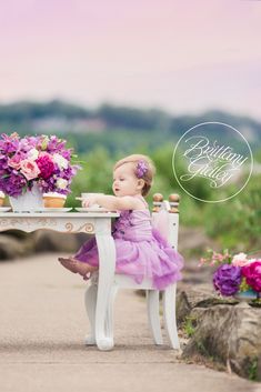 Tea Party Photo Shoot | Cake Smash | Tea Party | Heatherlily for Brittany Gidley Photography | Fresh Floral | Floral Props | Peony Roses Hydrangeas | Teddy Bear | Tutu Du Monde | Rainey's Closet | Teal Purple Tea Party Photoshoot, Photography Tea, Toddler Poses, Peony Roses, Tea Party Tea, 1st Birthday Pictures, Party Photoshoot, Girls Tea Party