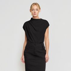 Kenny Asymmetric-Neck Tee Day Of The Week, Black Tee, Lay Flat, Work Outfit, Size Guide, Everyday Wear, Casual Outfits, Style Inspiration, Spandex