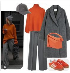 Orange Sweater Outfit, Look Boho Chic, Winter Fashion Outfits Casual, Outfit Plan, Zara Fashion, Stylish Work Outfits, Grey Pants