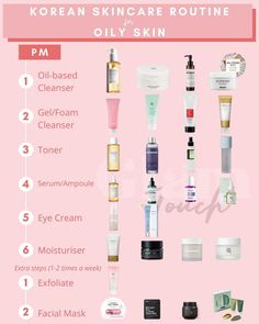 Korean Skincare Routine For Oily Skin - Glam Touch UK Skincare Routine For Oily Skin Steps, Oily Combo Skin Care Routine, Skincare Steps For Oily Skin, Morning Korean Skincare Routine, Best Korean Skincare Products For Oily Skin, Korean Skincare Routine Am And Pm, K Beauty Skincare Routine, Korean Skin Care Routine For Oily Skin, Korean Skincare For Combo Skin