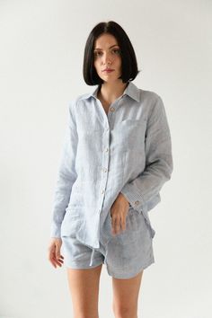 LINEN SET - the long t-shirt and shorts. The very comfortable set. zrobione w Polsce 100% linen with oeko-tex Shirts And Shorts, Pyjama Sets, Long T Shirt, Womens Pyjama Sets, Linen Set, Long Tshirt, Pajama Sets, T Shirt And Shorts, Pajamas Women