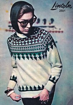 a woman in an ugly sweater and glasses