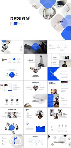 an image of a website design with blue and white elements on it's side