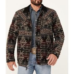 This Moonshine Spirit Jacket Is Perfect For Travel Or Casual Occasions. The Southwestern Pattern And Logo Accents Give It A Unique Style, While The Black Polyester Outer Shell And Polyester Lining Provide Both Comfort And Durability. The Full Zip Feature And Snap Closure Make It Easy To Wear, And It Comes In Size L For A Comfortable Fit. This Jacket Is A Great Addition To Any Wardrobe And Is Sure To Turn Heads. 2.3 Winter Outerwear With Pockets For Rodeo, Western Style Long Sleeve Outerwear For Outdoor, Western Style Outerwear For Fall Outdoor Activities, Fall Ranch Outerwear With Pockets, Western Style Fall Outdoor Outerwear, Bohemian Outerwear With Pockets For Outdoor, Southwestern Brown Outerwear For Fall, Black Bohemian Outerwear For Outdoor, Southwestern Style Brown Outerwear For Fall