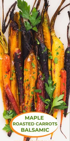 roasted carrots with balsamic and parsley on the side for garnish