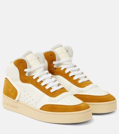 SL 80 Leather And Suede Sneakers in White - Saint Laurent | Mytheresa Designer Essentials, Saint Laurent Sneakers, Jimmy Choo Sneakers, Dolce Gabbana Sneakers, Leopard Print Sneakers, Patent Leather Ballet Flats, Trending Items, Exclusive Sneakers, Sneakers For Women