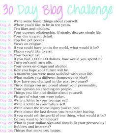 an iphone screen with the text'30 day blog challenge'written in pink and blue