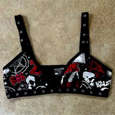 Size Medium Nwot Rob Zombie Bralette With Metal Grommet Strap Detail. Limited Edition. Emo Grunge Outfits, Cute Goth Outfits, E Girl Clothes, Wwe Outfits, Wrestling Gear, Apocalyptic Fashion, Diy Tops, Rob Zombie, Dark Outfits