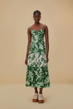 Forest Soul Mix Midi Dress – FARM Rio Printed Sundress Midi Dress For Brunch, Printed Sundress For Brunch, Printed Knee-length Midi Dress For Garden Party, Summer Midi Dress With Sweetheart Neckline, Summer Printed Midi Dress For Garden Party, Printed Summer Midi Dress For Garden Party, Green Midi Dress With Fitted Bodice For Summer, Printed Midi Dress For Vacation, Printed Mid-length Midi Dress For Vacation