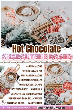 Hot Chocolate Charcuterie Board | Recipes Hot Cocoa Bar Recipes, Hot Chocolate Bar School Party, Adult Hot Cocoa Bar, Hot Cocoa Toppings, Hot Cocoa Board, Diy Hot Cocoa Bar