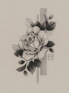 a black and white drawing of a flower