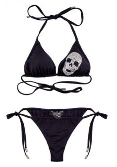 Black Bikinis For Women, Goth Swimwear, Skull Clothes, Black Bikinis, Y2k Swimsuit, Vacation Wardrobe, Skull Clothing, A Skull