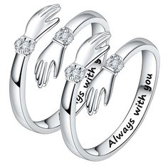 PRICES MAY VARY. 【What did you get】You will receive 2 adjustable hug rings, with the arm engraved with "Always with You", giving this hug ring a more unique meaning. This means that no matter where you are, I will always be with you, just like this hug ring will always hug you. Please give your love a hug. 【Ring material】 The hug ring is made of silver plating process, with excellent polishing and electroplating process, which makes it look gorgeous, shiny and comfortable to wear. 【Adjustable si Personalized Sterling Silver Rings For Friendship, Silver Stackable Promise Rings For Mother's Day, Personalized Adjustable Rings For Friendship, Adjustable Personalized Rings For Friendship, Personalized Silver Friendship Rings, Sterling Silver Friendship Ring, Valentine's Day Adjustable Open Stackable Rings, Friendship Sterling Silver Ring, Personalized Couple Rings For Gift