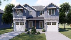 this is an artist's rendering of a two - story house with garages