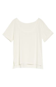 This lightweight T-shirt is made of supersoft stretch cotton in a heathered color created with plant-based dye that becomes more vibrant over time. Scoop neck Short sleeves High/low hem 91% organic cotton 9% elastane Hand wash, dry flat Imported Women's Clothing Versatile T-shirt With Shirttail Hem, Stretch Modal T-shirt For Summer, Basic Short Sleeve Top Relaxed Fit Scoop Neck, Basic Relaxed Fit Short Sleeve Top With Scoop Neck, Relaxed Fit Scoop Neck T-shirt, Stretch Scoop Neck T-shirt For Layering, Summer Shirttail Hem T-shirt For Everyday, Spring Organic Cotton Stretch Tops, Summer T-shirt With Shirttail Hem For Everyday