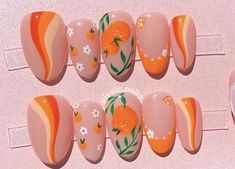 Citrus Nails, Fruit Nail Designs, Fruit Nail Art, Hippie Nails, Simple Acrylic, Summery Nails, Simple Acrylic Nails, Summer Acrylic Nails