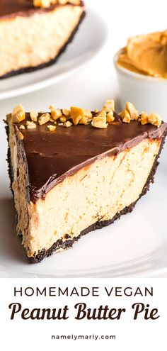 a piece of homemade vegan peanut butter pie on a plate